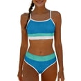 thumbnail image 2 of Wovilon Girls' Color Block Two Piece Swimsuit with Textured Fabric and High Waist Bottom, Cute Sporty Bikini Set for Summer Beach Vacation Days, 2 of 9