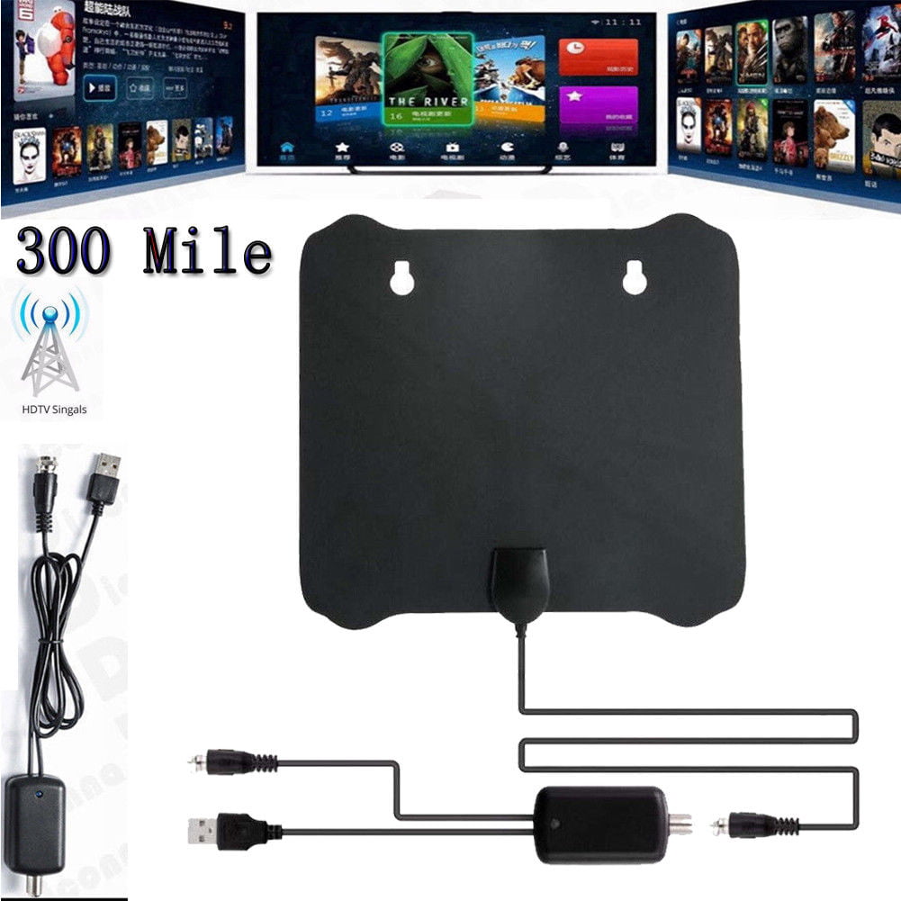 USA Flat HD Digital Indoor Amplified TV Antenna with Amplifier 300 Miles Range 