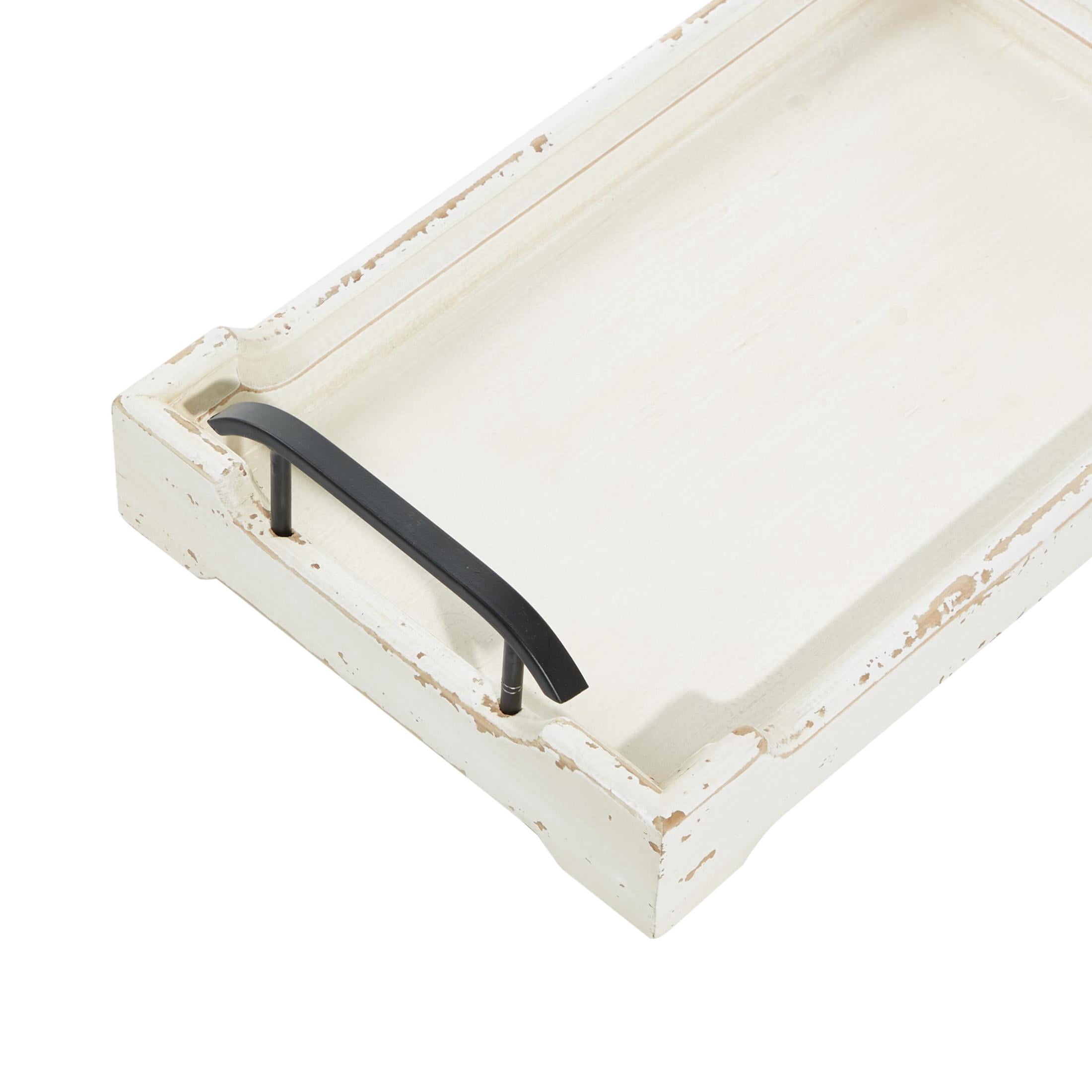 DecMode 20", 17"W White Wood  Tray with Metal Handles, 2-Pieces