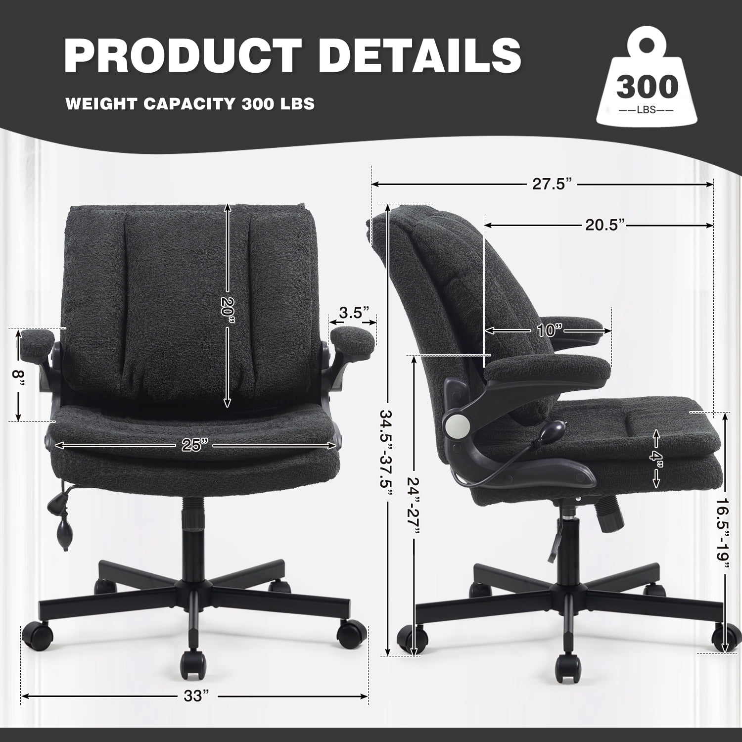 Wide Criss Cross Chair with Flip Up Back Cushion and Arms, Ergonomic Cross Legged Office Chair with Dynamic Lumbar Support, Upholstered Swivel Rolling Vanity Chair for Customized Comfort