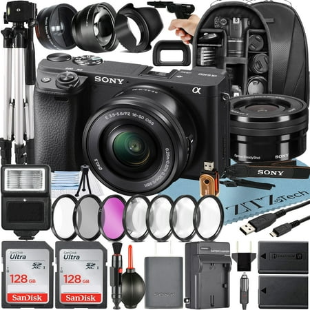 Sony Alpha a6400 Mirrorless Digital Camera with 16-50mm Lens + 2 Pack SanDisk 128GB Card + Backpack + ZeeTech Accessory Bundle