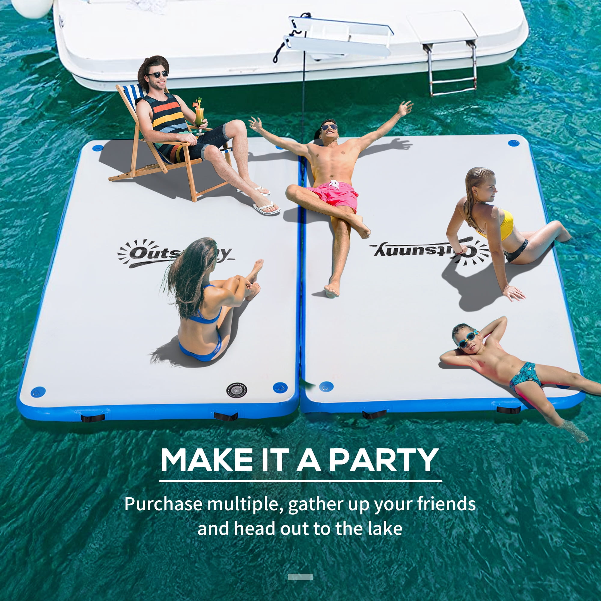 Outsunny 10' x 7' Water Inflatable Floating Dock, Inflatable Platform Island, Large Floating Mat Raft with Air Pump & Backpack, for Pool, Beach, Ocean, White