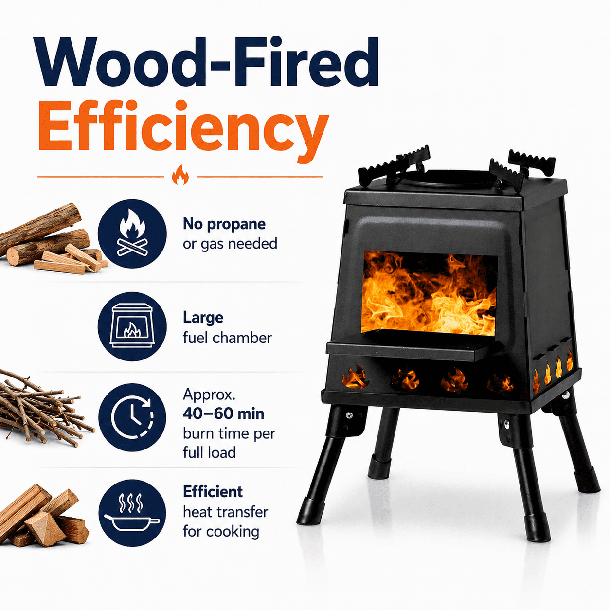Alvantor Portable Wood Stove with Alloy Steel Body and Foldable Legs
