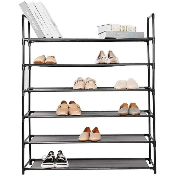 6-Tier Shoe Rack, 30-Pair Shoes Storage Organizer, Stackable Entryway Shoes Shelf, Black
