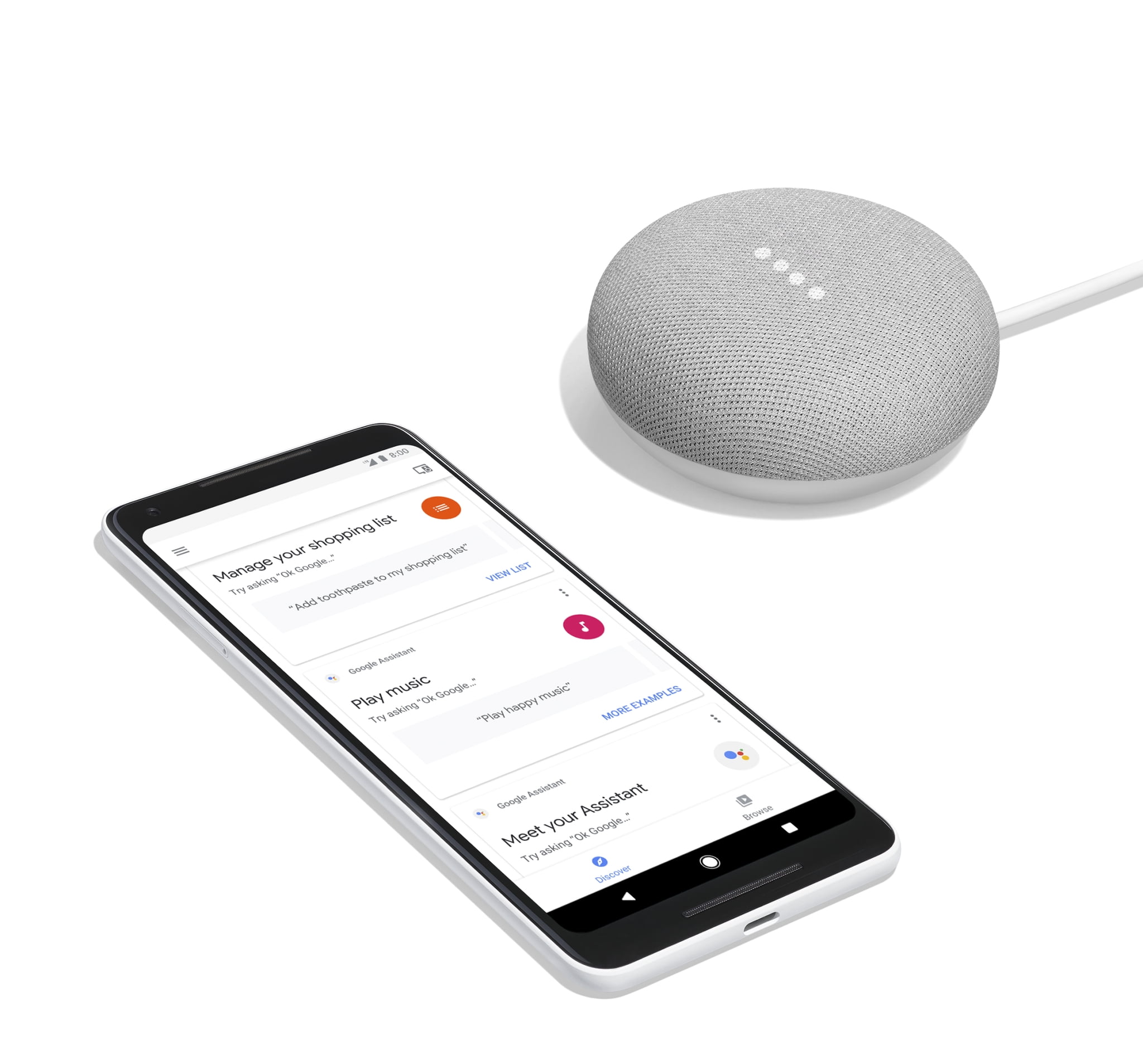 Google Home Mini - Chalk, Smart Audio with Voice Assistant
