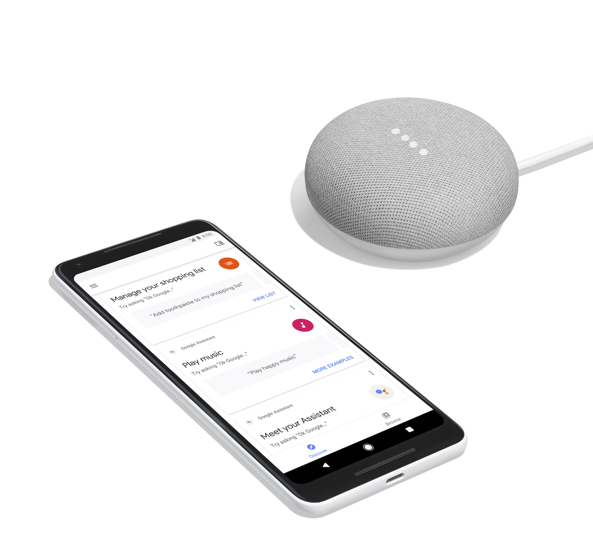 Google Home Mini Smart Speaker, Chalk photo 6