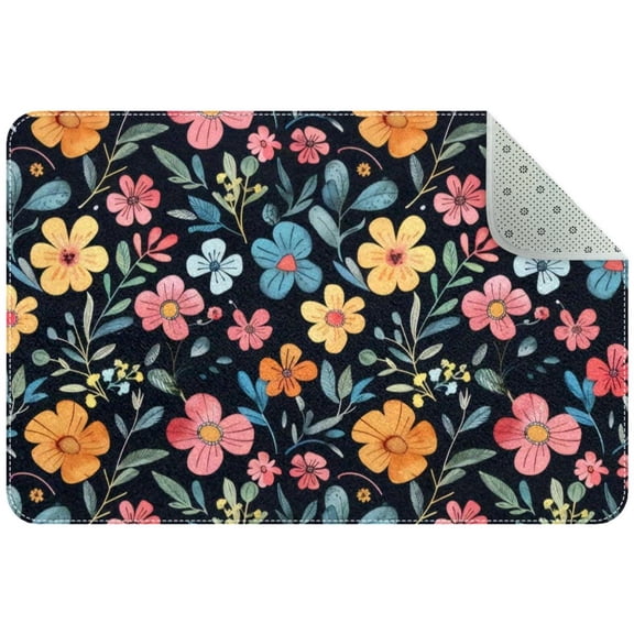Colorful Flowers Floral Seamless Pattern Small Area Rug, Non-Slip Door Mat Indoor Floor Mat, Washable Kitchen Rug Entrance Door Mat for Bedroom Living Room