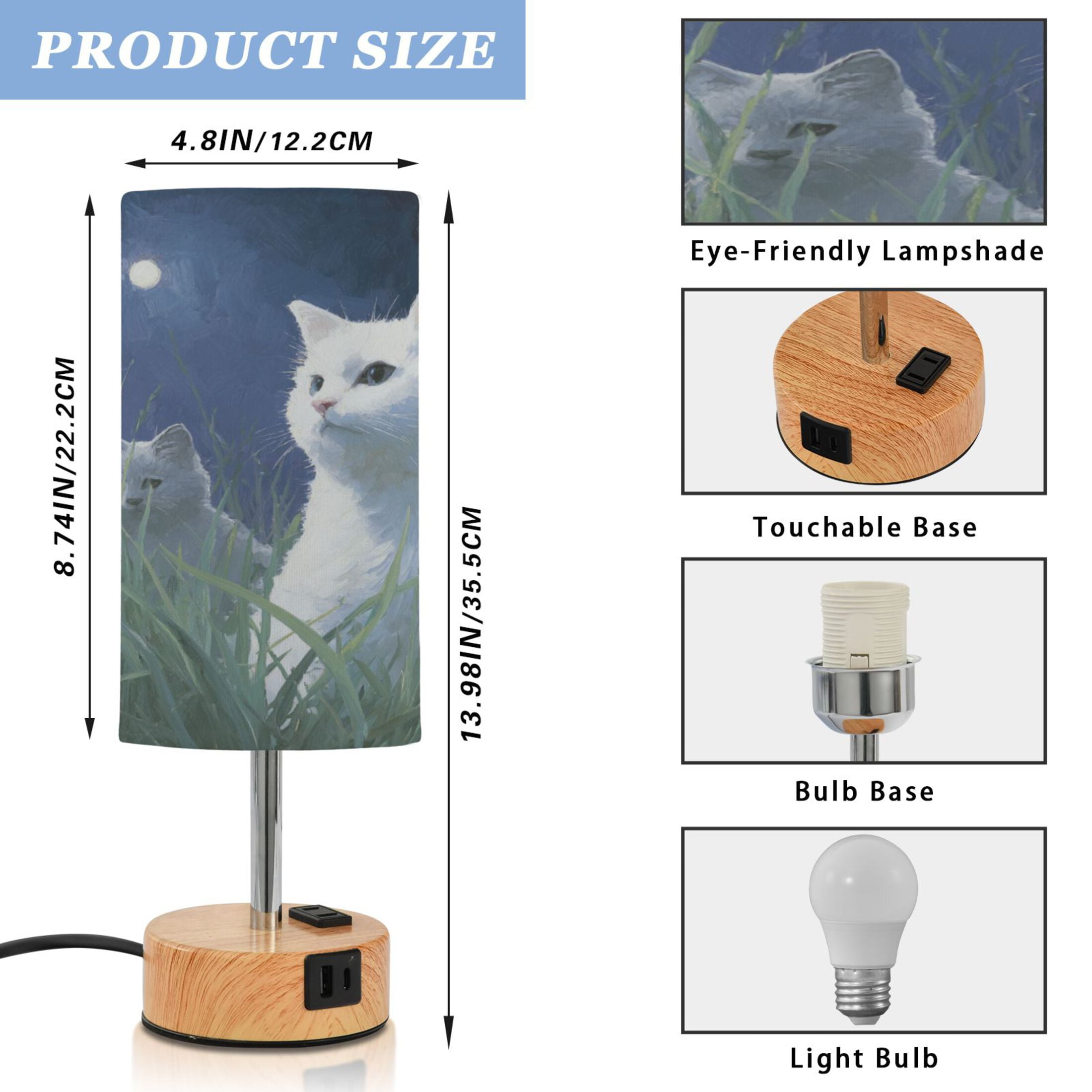 Touch-Control 3-Color Desk Lamp with Plug – Energy-Saving LED + 3 Simultaneous Charging Ports Cat Mom with Cat Babies