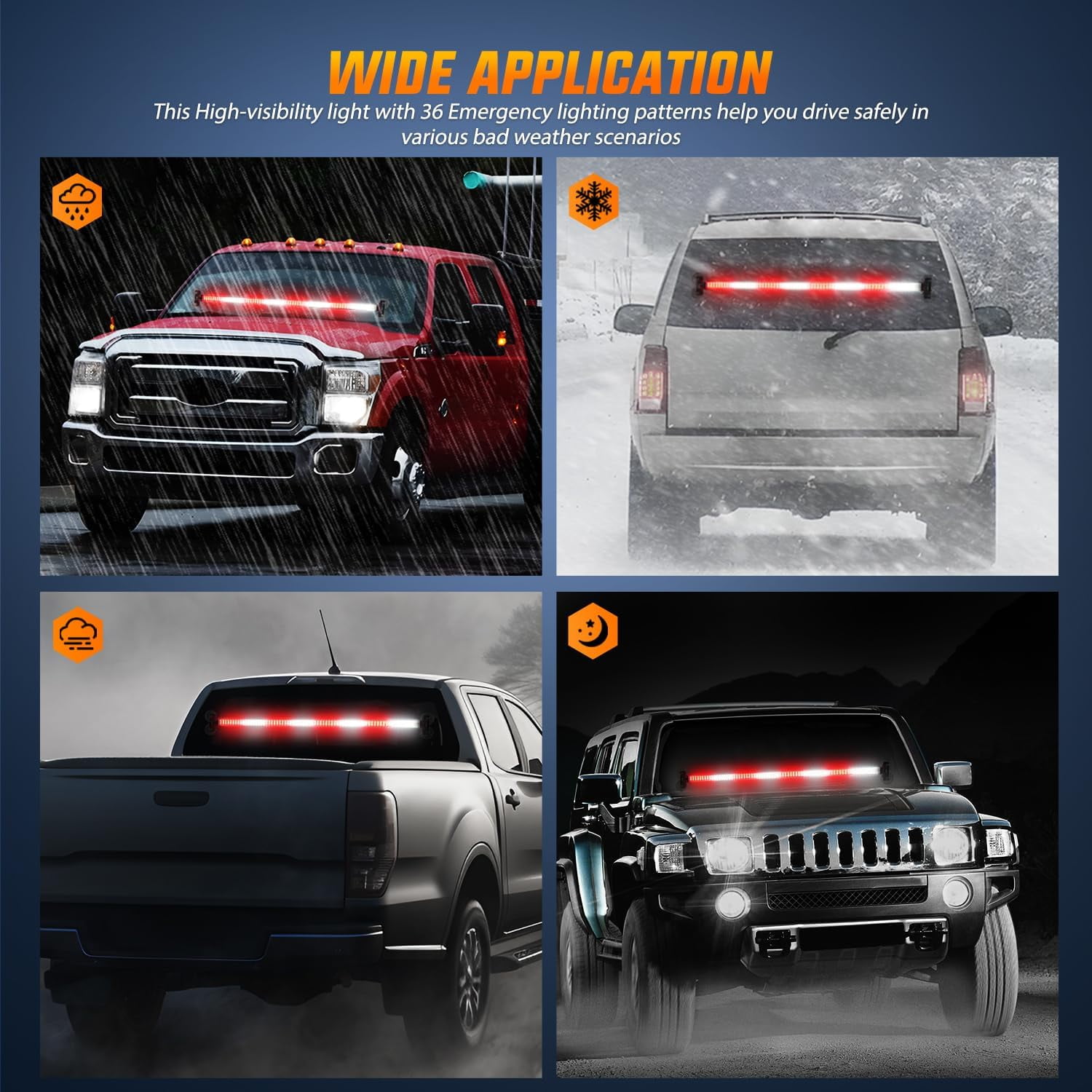 Nilight 144LED Traffic Advisor Strobe Light Bar with Red White Emergency Warning Lights Hazard Interior Front/Rear Windshield Flashing