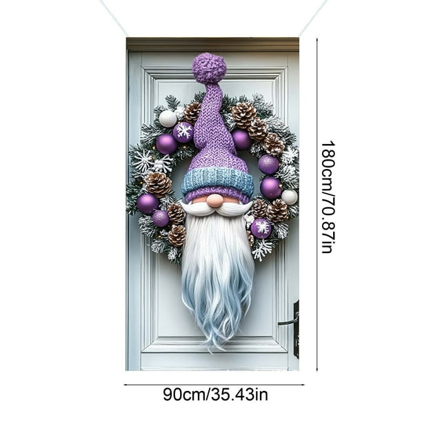Adornos navideños, cubierta de puerta navideña de 35 x 71 pulgadas - Patrón de Papá Noel - Decoración de puerta para el día de Navidad - Decoración para fiestas de festivales Cubierta de puerta de pol