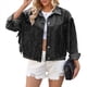 thumbnail image 2 of Chaqueta Vaquera Corta con Flecos para Mujer, Abrigo Vaquero Holgado de Larga con Borlas para Otoño. Negro L, 2 of 9