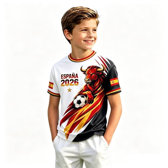 Kids Soccer for Boys Girls Spain Football Training Shirt Uniform Sport Casual T Shirt for Spain Soccer Fans 3-16 Years