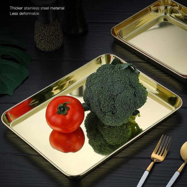 pitrice Stainless Steel Baking Tray Bakeware Pan Serving Plate Rectangle Cake Pastry Cookies Restaurant Metal Dinnerware 23*17cm