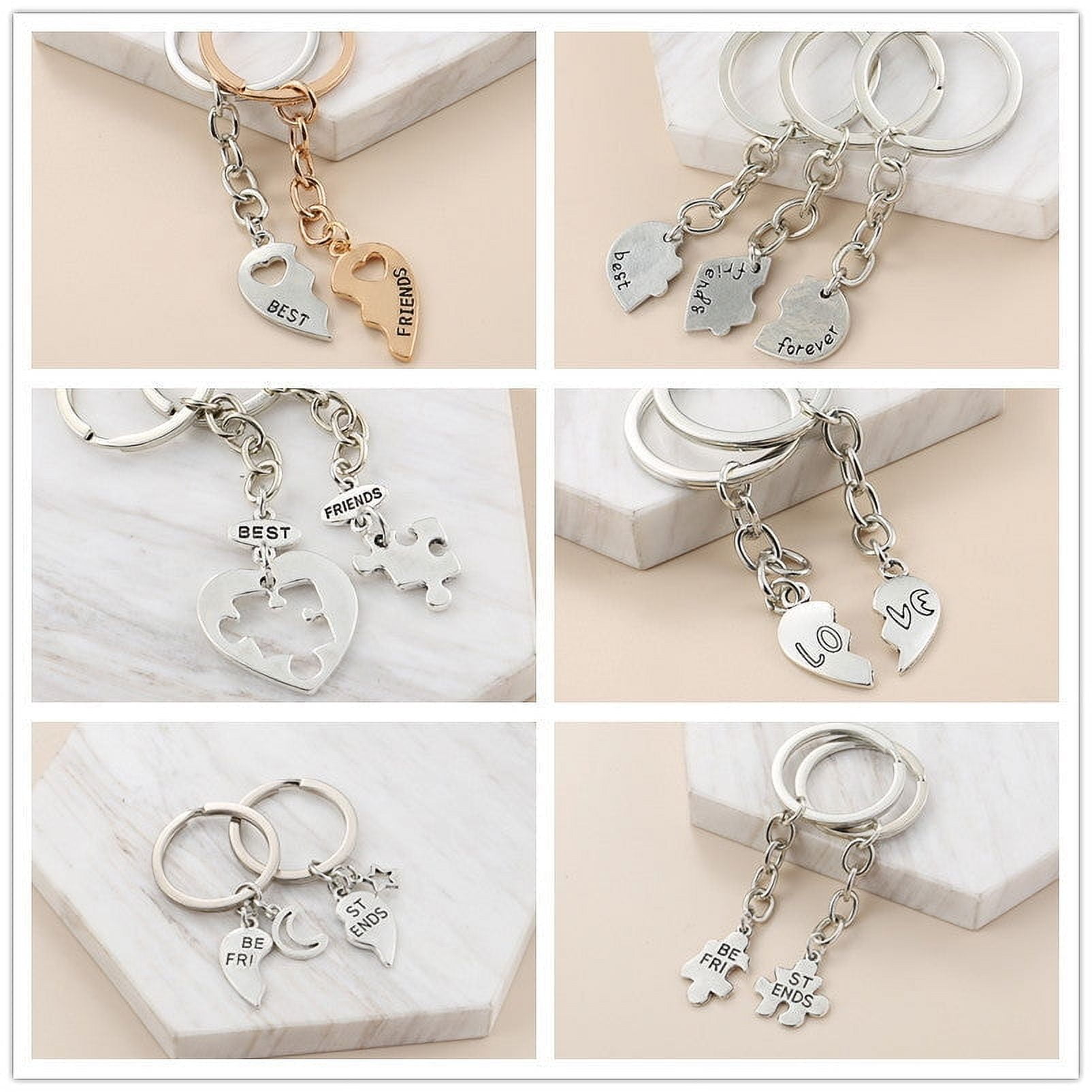 Geometric Couple Keychain, Metal Puzzle Letter Keychains, Simple Southeast Asia Style Accessories, Hollow Design Key Rings (Pair)