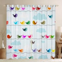jejeloiu Colorful Cartoon Birds Blackout Curtains Set of 2 (52x84 Each),Kawaii Flying Animals Window Curtains For Boys Girls