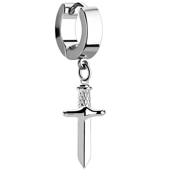 iJewelry2 Silver-tone Stainless Steel Dangle Sword Dagger Larger Huggie Hoop Earring