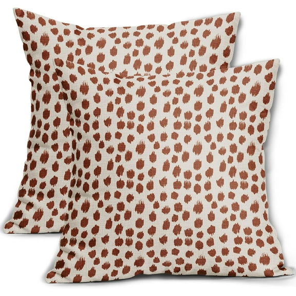 Burnt Orange Cream Pillow Covers 18x18 Set of 2 Boho Design Polka Dot Throw Pillows Modern Brush Strokes Print Decorative Outdoor Pillowcase Square Cushion Cover Linen for Sofa Couch Bed