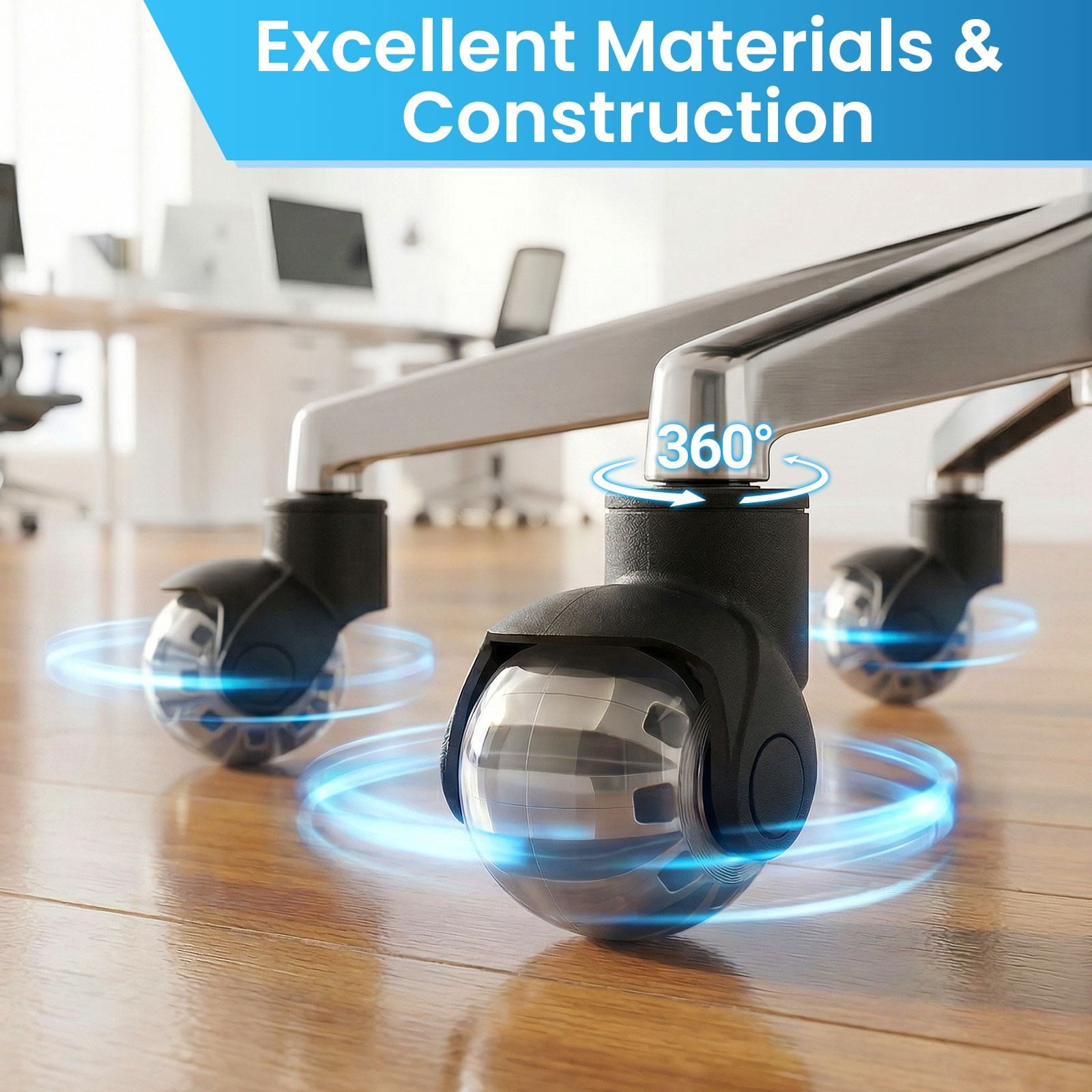 TOPCHANCES 2" Quiet Smooth Office Chair Wheels – 360° Swivel Universal Stem Caster Set of 5, for Hardwood & Carpet, No Tools