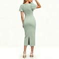 thumbnail image 4 of Brglopf Women's Puff Short Sleeve Bodycon Midi Dress Summer Elegant Formal Wedding Guest Cocktail Party Office Pencil Dresses, 4 of 7