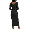 thumbnail image 5 of Women Casual Long Sleeve Bodycon Knit Sweater Dress Crew-Neck Slim Fit Mid Long Dress Basic Solid Color Dresses, 5 of 7
