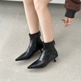 thumbnail image 4 of Willtoo Women'S Leather Handmade Kitten Heel Booties Fashion Pointed Toe Stretch Slip-On Low Heel Ankle Boots For Office Work Dress Boots Black, 4 of 5