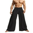 thumbnail image 1 of Pantalones acampanados de color liso con cintura elástica para hombre, primavera-verano - Pantalones informales de poliéster para vacaciones, 1 of 5