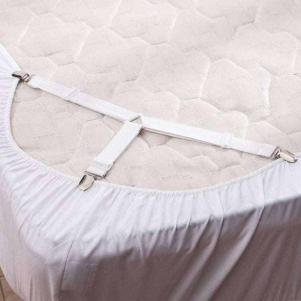 Pack De 4 Sujetadores De Sábanas – Tirantes Elásticos Con Clips Para Esquinas De Colchón (Acero Inoxidable)
