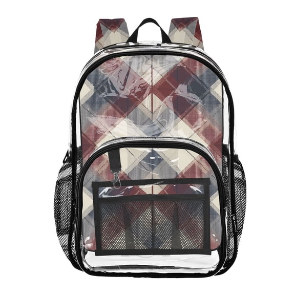 Clear Backpack 12L Large Capacity Transparent Waterproof Plaid in Navy Blue