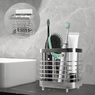 Wall Mount Toothbrush Holder - Stainless Steel With Gold Finish, Self-Adhesive Organizer