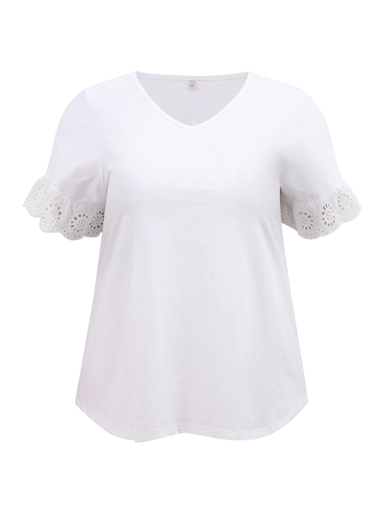DARING DIVA Women's Plus Eyelet Embroidered Short Sleeve Blouse 4X White
