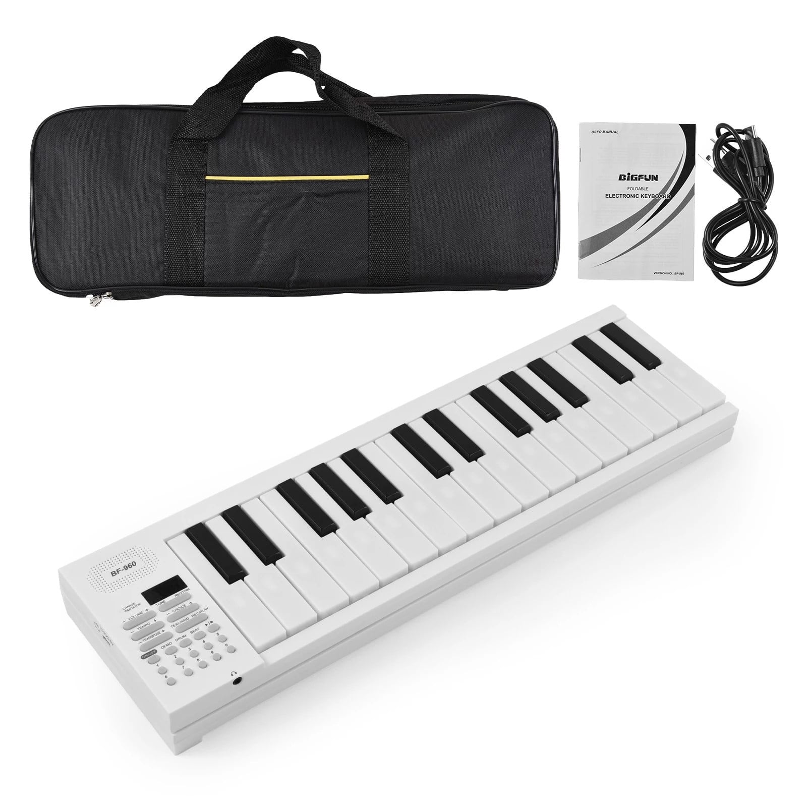 OUTGOO 61 Keys Folding Piano Keyboard, Portable Electric Keyboard Piano with Teaching Mode, Recording, Playback, Carrying Bag and Power Supply, Digital Music Keyboard for Kids Adult Beginners