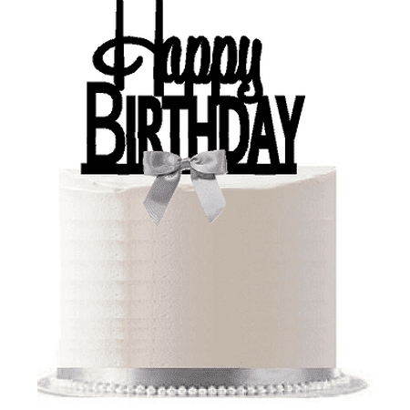 Happy Birthday Cake Decoration - Happy Birthday Silver Bow Elegant Cake Decoration Cake Topper