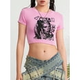 thumbnail image 6 of Musuos Women's Summer Crop Tops Cartoon Portrait Letter Print Short Sleeve Round Neck T-shirt Streetwear, 6 of 10