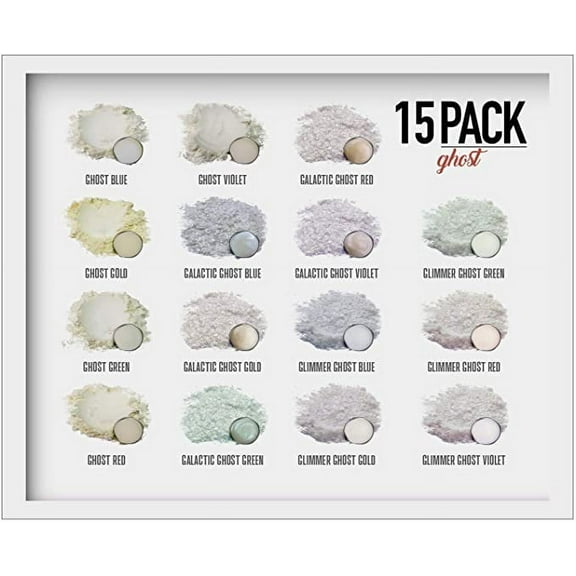 Eye Candy Mica Powder - Pigment Powder 15-Pack Ghost - Colorant for Epoxy - Resin - Woodworking - Soap Molds - Candle Making - Slime - Bath Bombs - Nail Polish - Cosmetic Grade - Non-Toxic