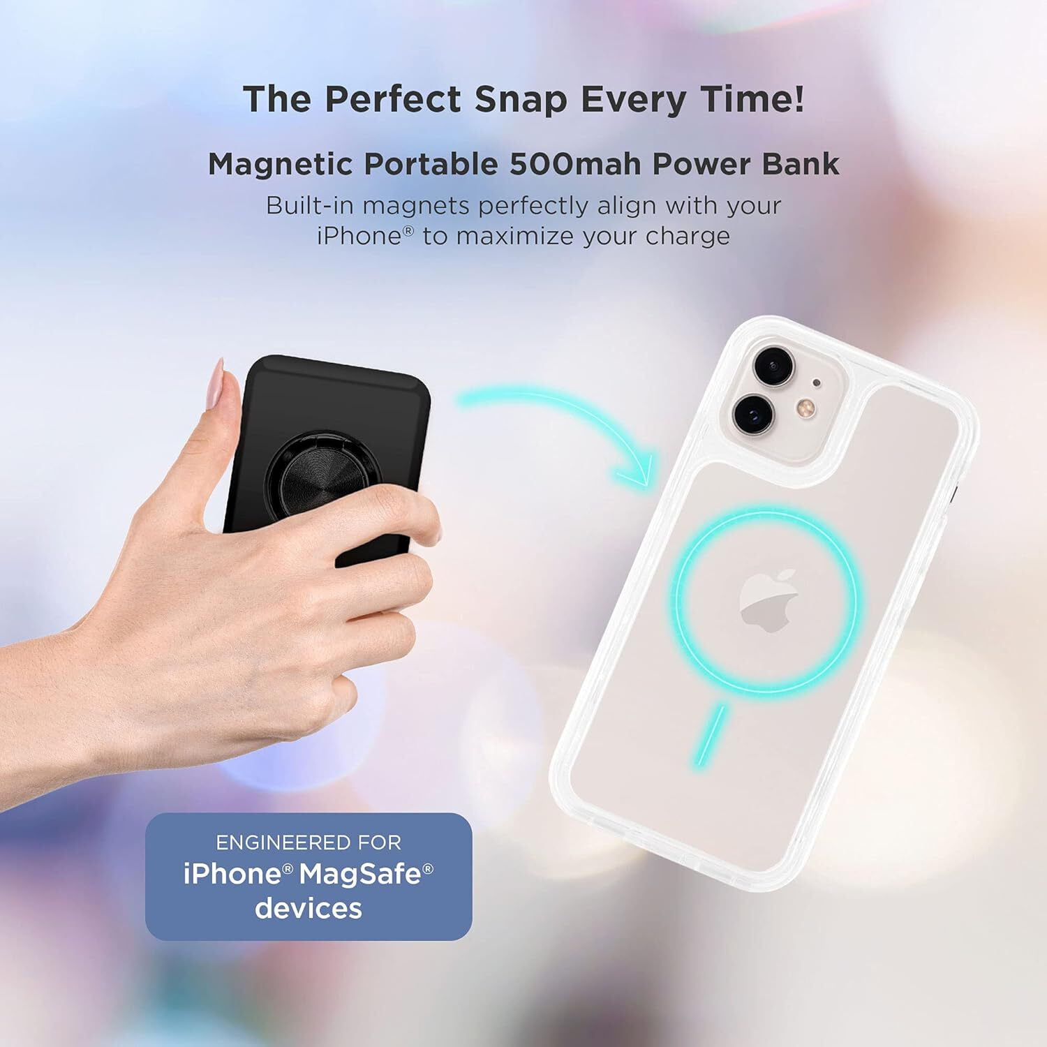 iHome Magnetic Portable Power Bank with Ring Stand, 5,000mAh, MagSafe Compatible, for iPhone 12 & 13
