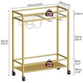 thumbnail image 2 of Tekola Gold Bar Cart, Beverage Cart with Wheels, Bar Cart for The Home, 2-Tier Drink Cart with Wine Rack and Glass Holder, Kitchen, Dining Room, Gold RCJ63B01Z, 2 of 6