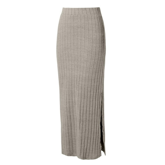 XIAOCHA Women's Ribbed Knit Skirt High Waisted form Fitting Side Slit Maxi Skirt Soft Cozy Casual Skirts