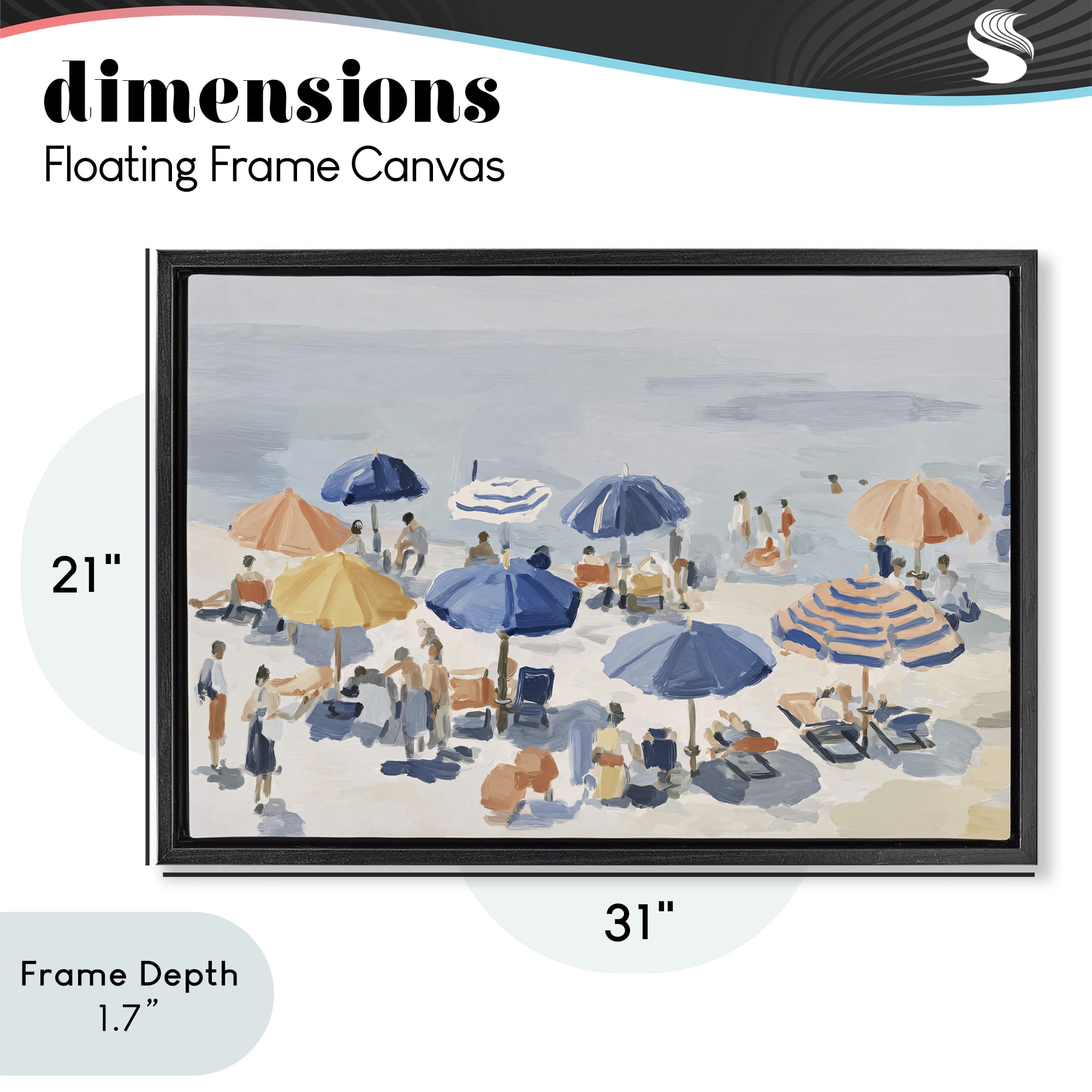 Stupell Industries Summer Fun Beach Crowd Black Framed Floater Canvas Wall Art, design by Jacky Ngan