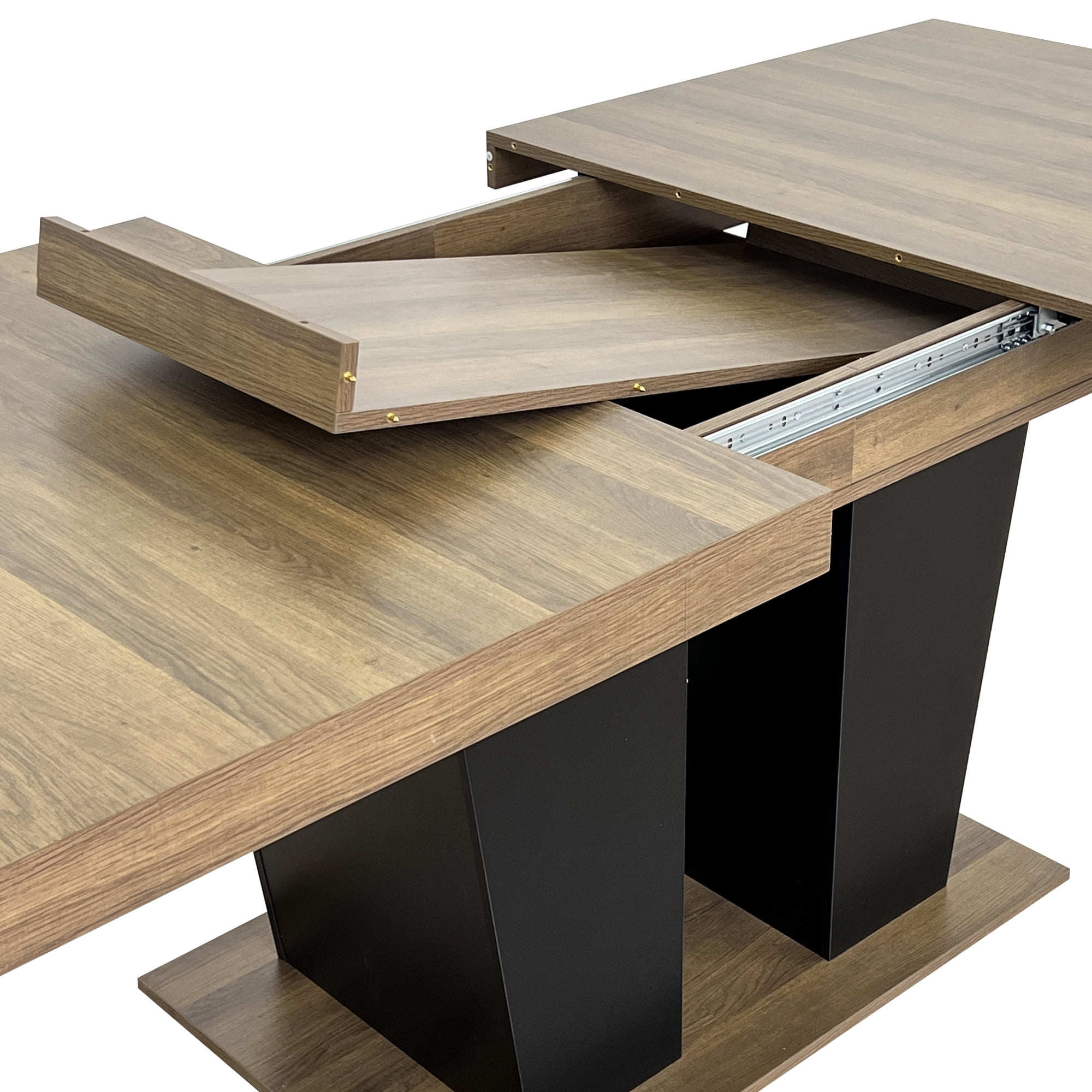 Newboti Furniture Extendable Dining Room Table for 4-10 People,Wooden Transformer Kitchen Dining Table with Black Double Sturdy Pedestal Base, Modern Expandable Large Table 47536