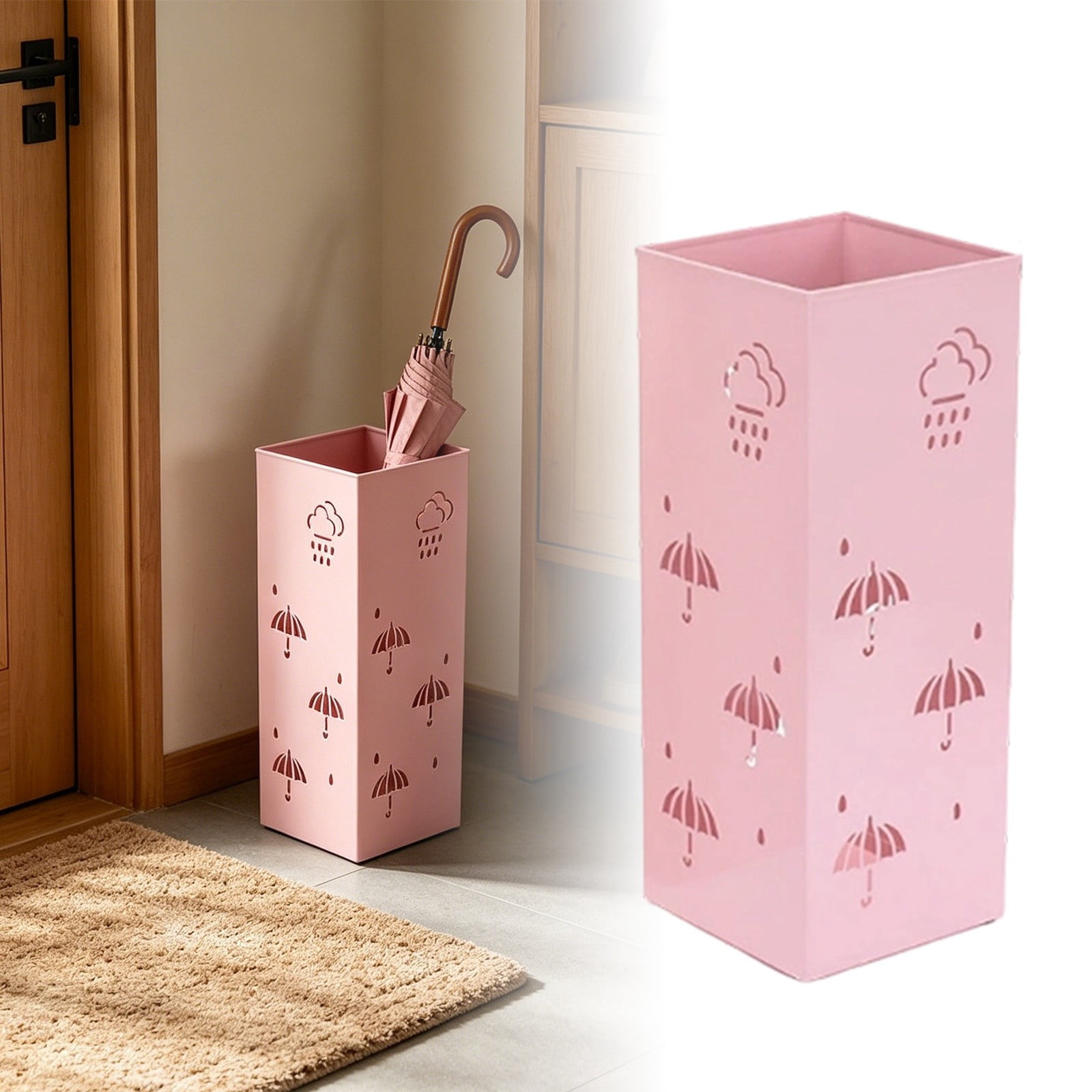 Indoor Entryway Umbrella Stand, Stylish Metal Umbrella Holder for Home Office Corner Storage(Pink,44x17.5x17.5cm)