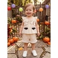 thumbnail image 5 of Loicainy Baby Toddler Girl Halloween Clothes Set 6 9 12 18 24 Months 2T 3T Pumpkin/Ghost/Bat Embroidered Plaid Print Fly Sleeve Square Neck Tops and Shorts 2 Pieces Outfits, 5 of 9