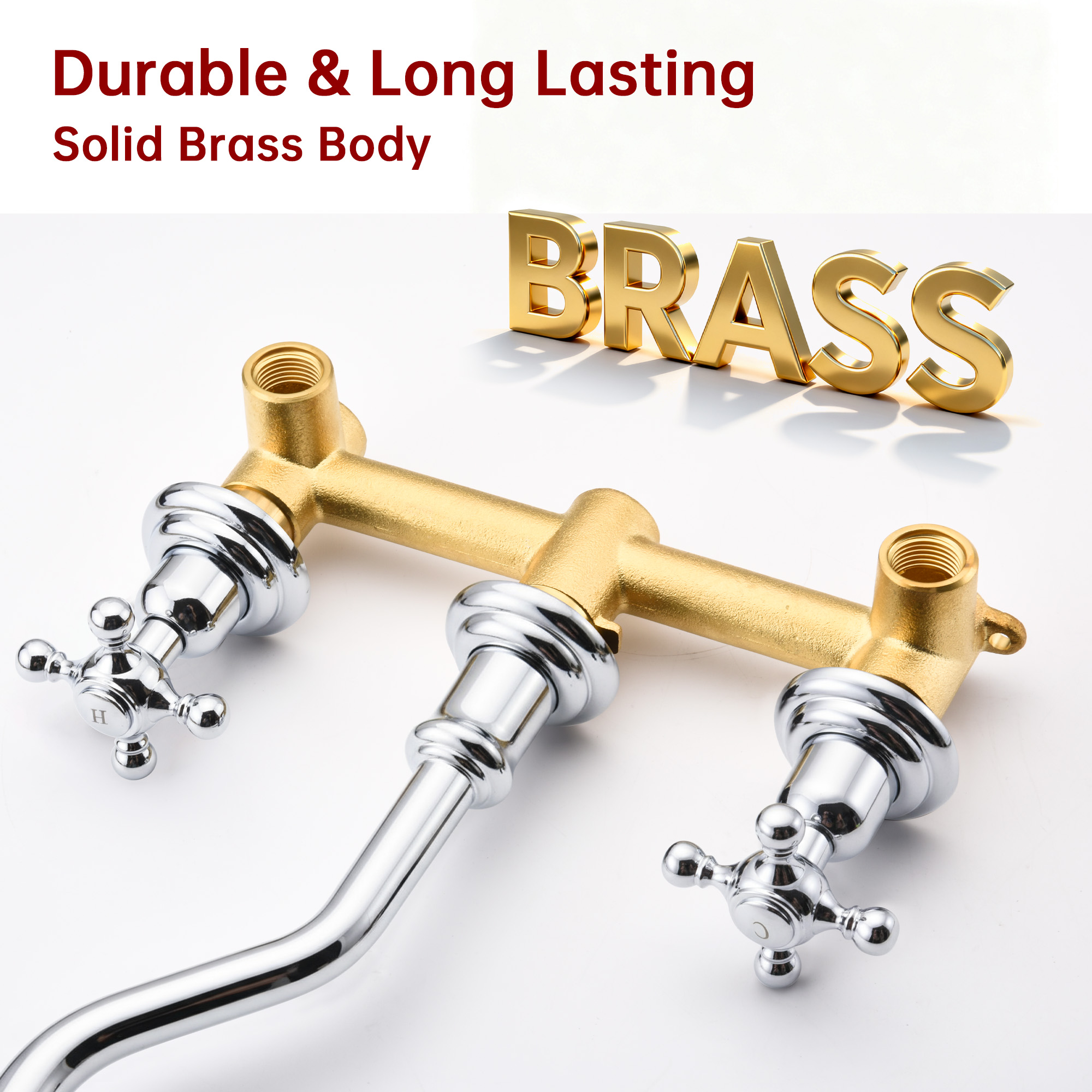 SUMERAIN Vintage Wall Mount Bathroom Vessel Sink Faucet,3 Holes Cross Knobs Lavatory Basin Faucet Chrome Finish with Included In-Wall Valve
