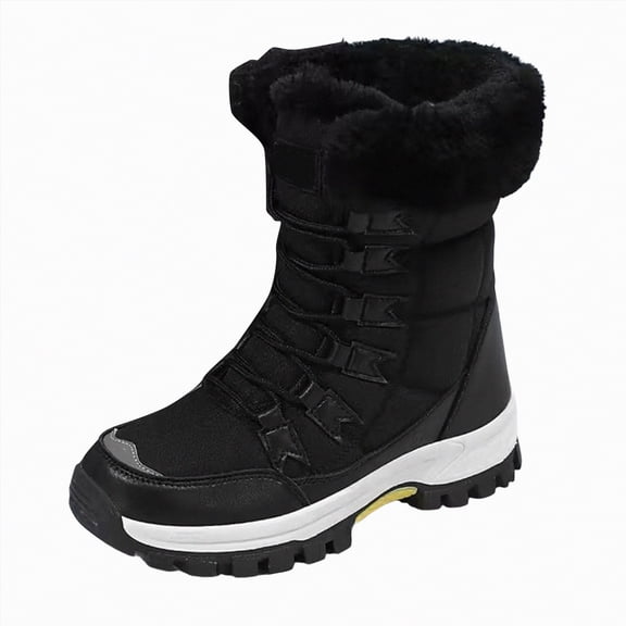 CAICJ98 Womens Winter Boots Mid-Calf Boots 2025 New Cotton Walking Shoes Waterproof High-top Non-slip Snow Boots Women (Black,Size 9)