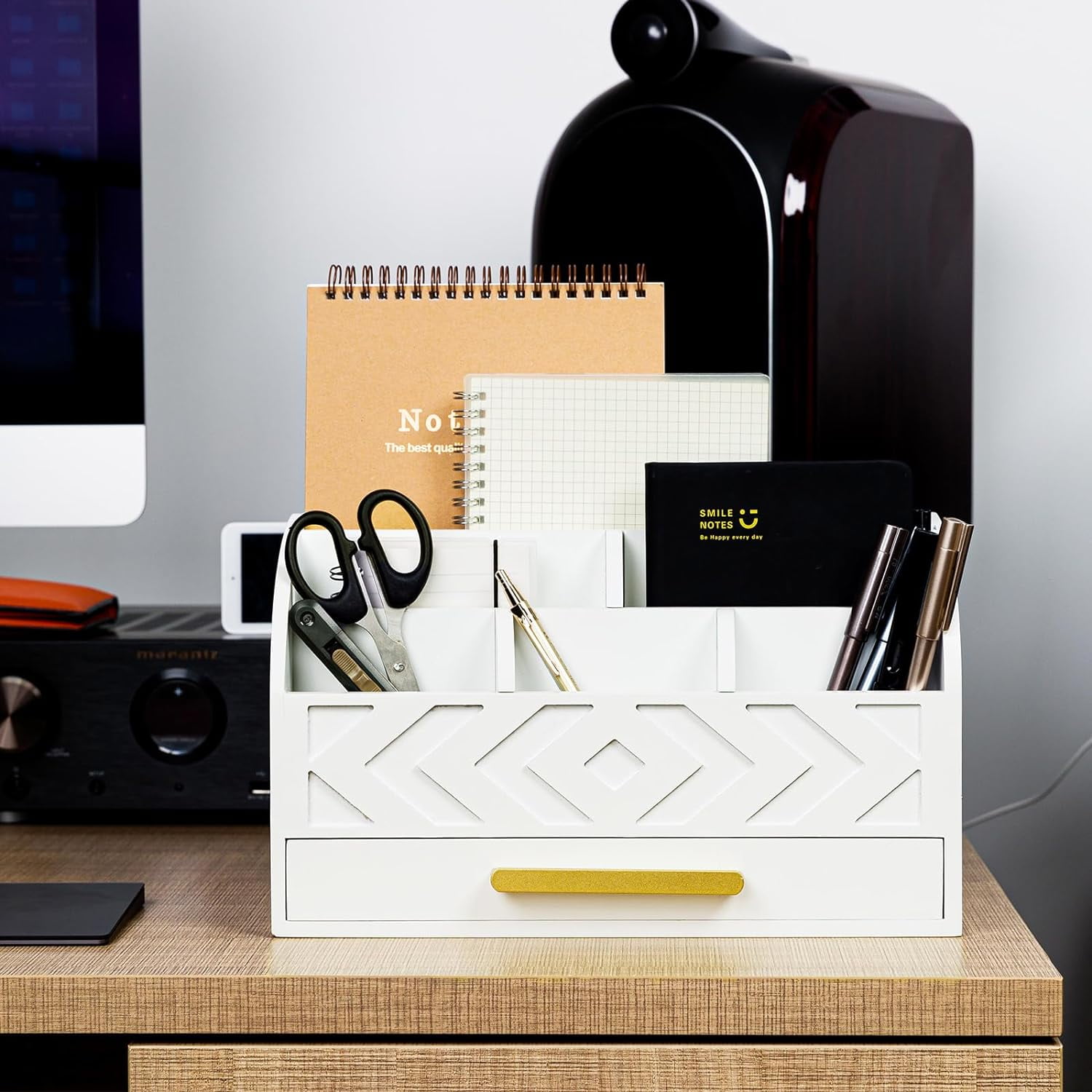Wooden Desk Mail Organizer and Sorter Desktop Bill Holder Countertop Office Accessories in White