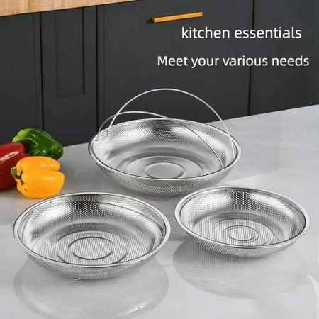 

2pcs Stainless Steel With Handle Stainless Steel Dense Hole Thickened Basket Drainage Basket Rice Washing Vegetable Washing Fruit Basket
