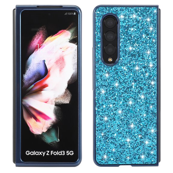 Cute Case for Galaxy Z Fold 4, Slim Glitter Bling Sparkly Shiny Slim Women Girls Hybrid Soft Smooth Shockproof Plating Bumper Protective Women Girls Shiny Case For Samsung Galaxy Z Fold 4, Blue