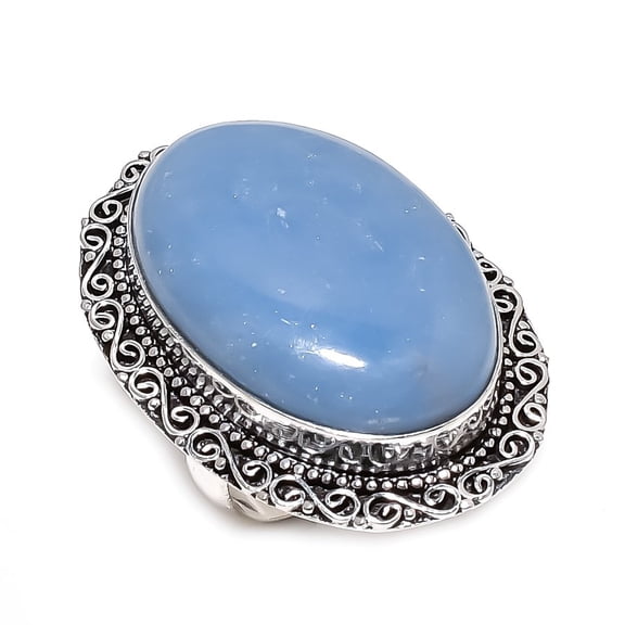 Natural Angelite Stone Gemstone 925 Sterling Silver Jewelry Ring Size 10
