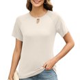 thumbnail image 7 of Hvot&aat Women's Solid Color Short Sleeved Keyhole Neck T-Shirt Basic Lightweight Tops Business Casual Fitted Tops, 7 of 7