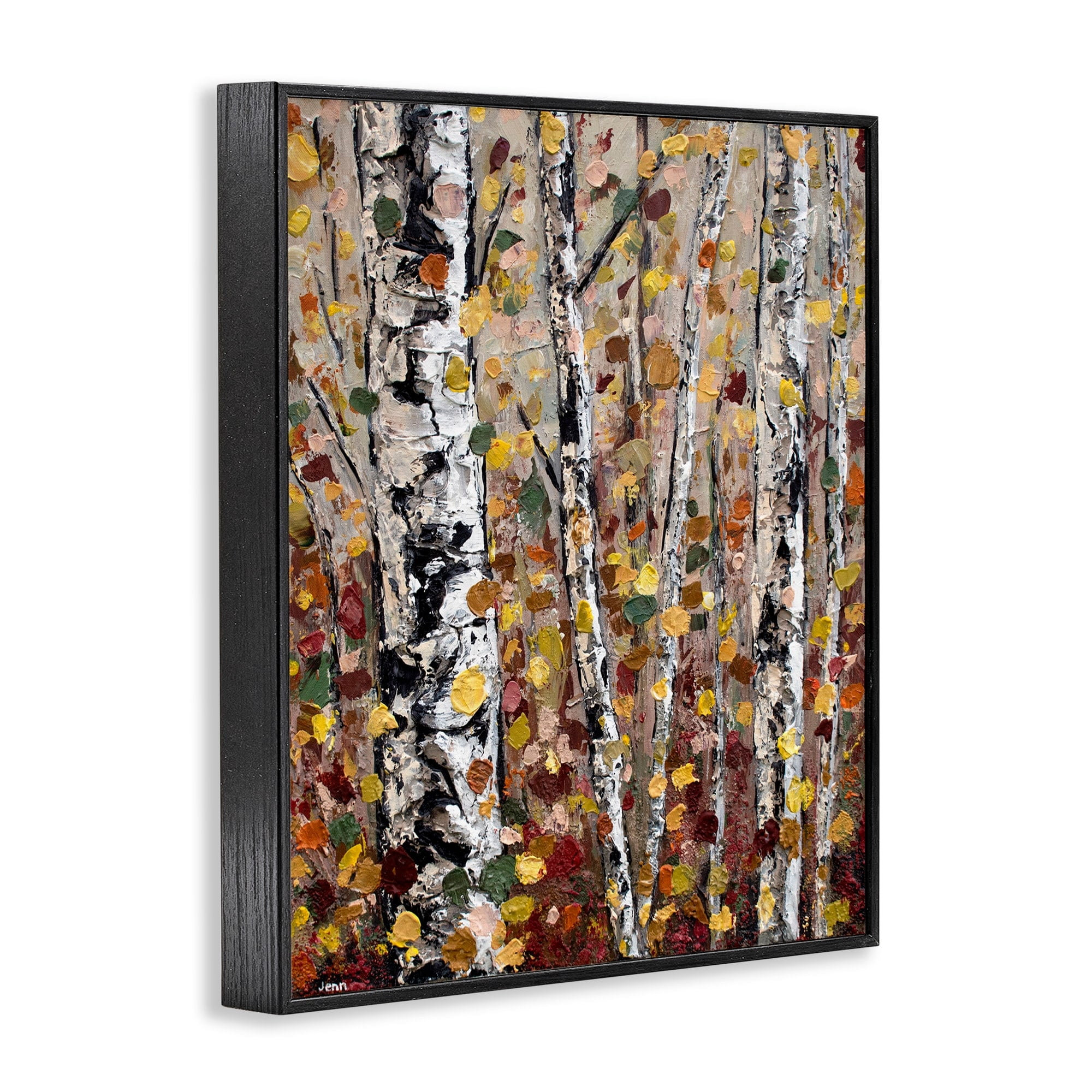 Stupell Industries Autumn Birch Trees Abstract Leaves Landscape Painting Black Framed Art Print Wall Art