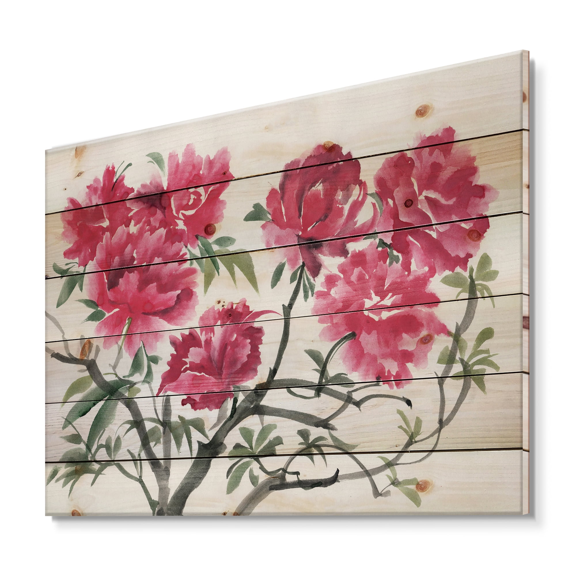 Designart 'Ancient Purple Azalea Flower' Traditional Print on Natural Pine Wood